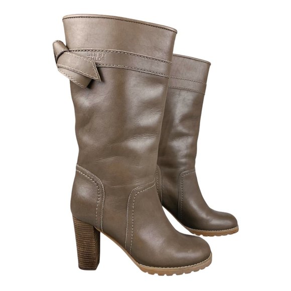 See By Chloe Brown Leather Mid Calf Boots Size 7 - Picture 3 of 16